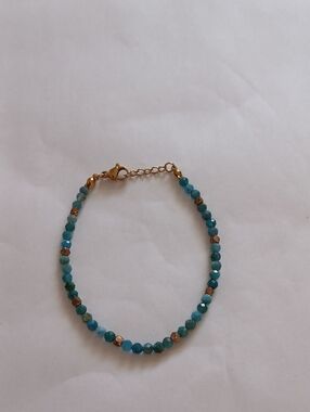 Delicate Blue Tourmaline Beaded Bracelet with Gold Accents